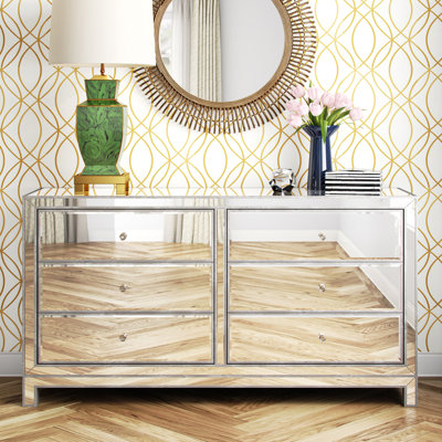 Fairgrove 60" W Solid and Manufactured Wood Glass Mirrored 6-Drawer Dresser