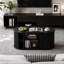 Table basse extensible ovale avec porte cannelée coulissante et tablettes ouvertes-299546709