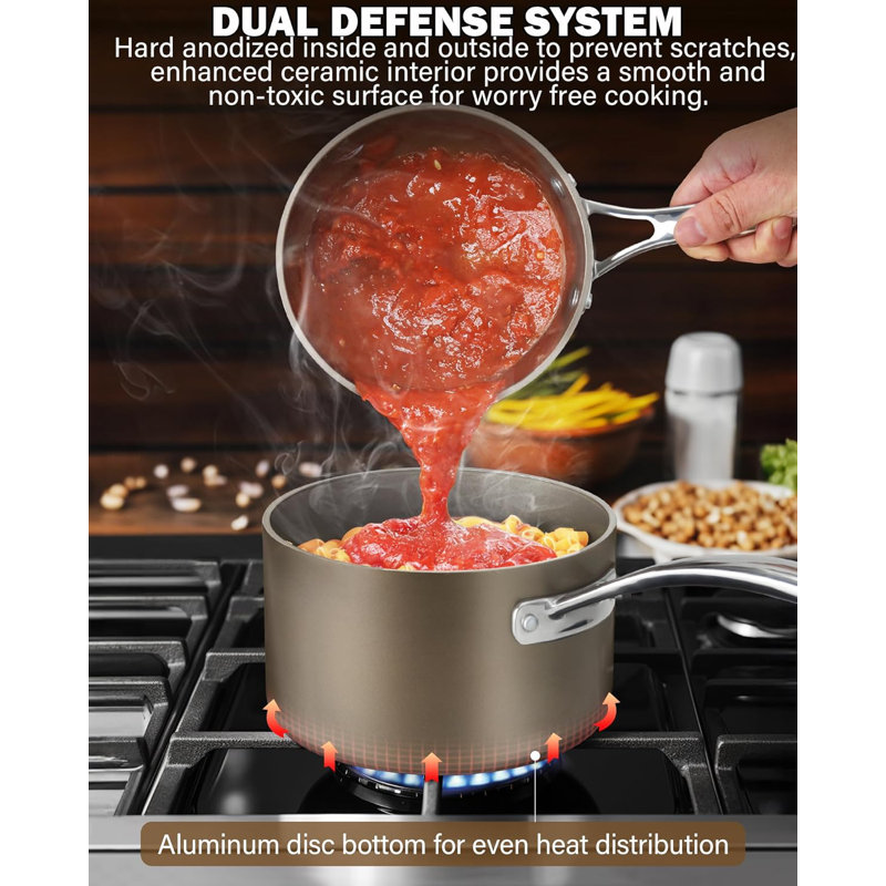 Ensemble de batterie de cuisine, casseroles et poêles anodisé dur antiadhésif standard de Cooks Standard comprenant des casseroles, une marmite, des poêles à frire, des couvercles, compatible avec l'induction, 8 pièces, bronze