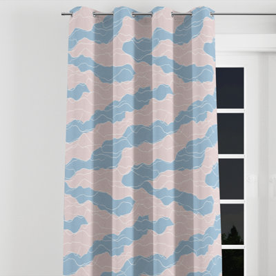 Abstract Curtains - Beach Pink And Blue Coastal Line Grommet Curtain - 1 Panel