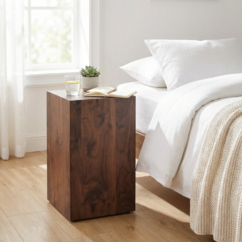 Table basse carrée en grain de bois noyer avec design luxueux pour le salon, Noyer, H 20 po x L 12 po x l 12 po