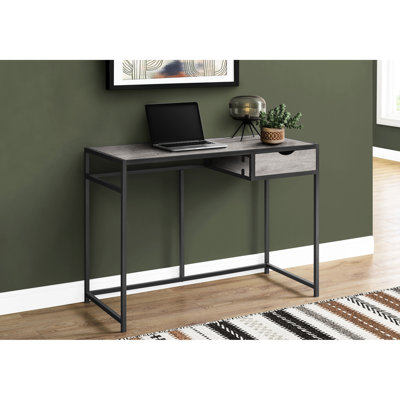 Contemporary Home Office Furniture Desk, 42"l With Grey Laminate Top And Storage Drawer, Black Metal Modern Desk Computer Table, & Metal, Compact