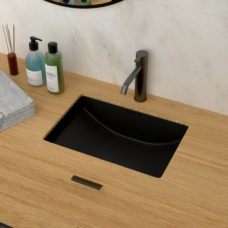 Lavabo de salle de bain encastré en céramique noir 21 "x 14,75" avec trop-plein