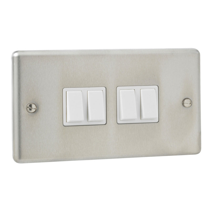 Stainless Steel 10A 4 Gang Toggle Light Switch, 10