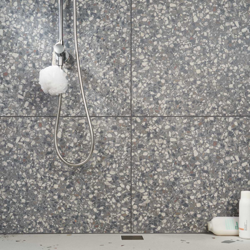 Kobe Flakes 24X24 Terrazzo Look Matte Porcelain Tile, Charcoal Gray