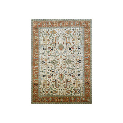 Tapis oriental rectangulaire en laine noué à la main 9 pi 11 po x 14 pi 3 po - MOA10276223
