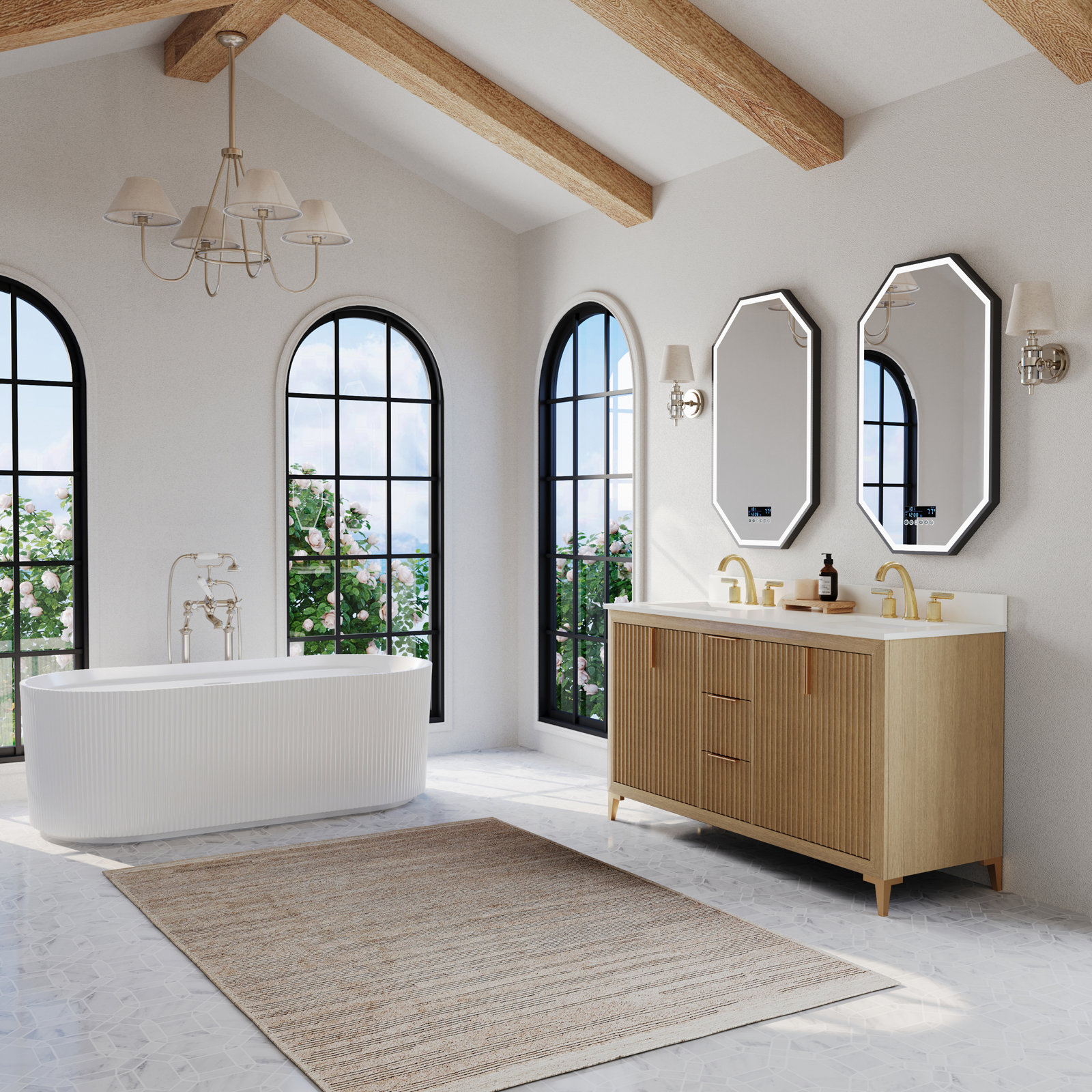 Turlington  Bath Vanity Set With White Quartz Vanity Top And White Undermount Basin, Oak, 60"