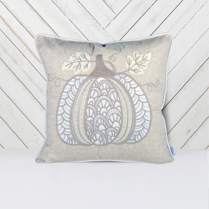 Coussin décoratif en dentelle brodée citrouille - Coussin décoratif d'automne neutre
