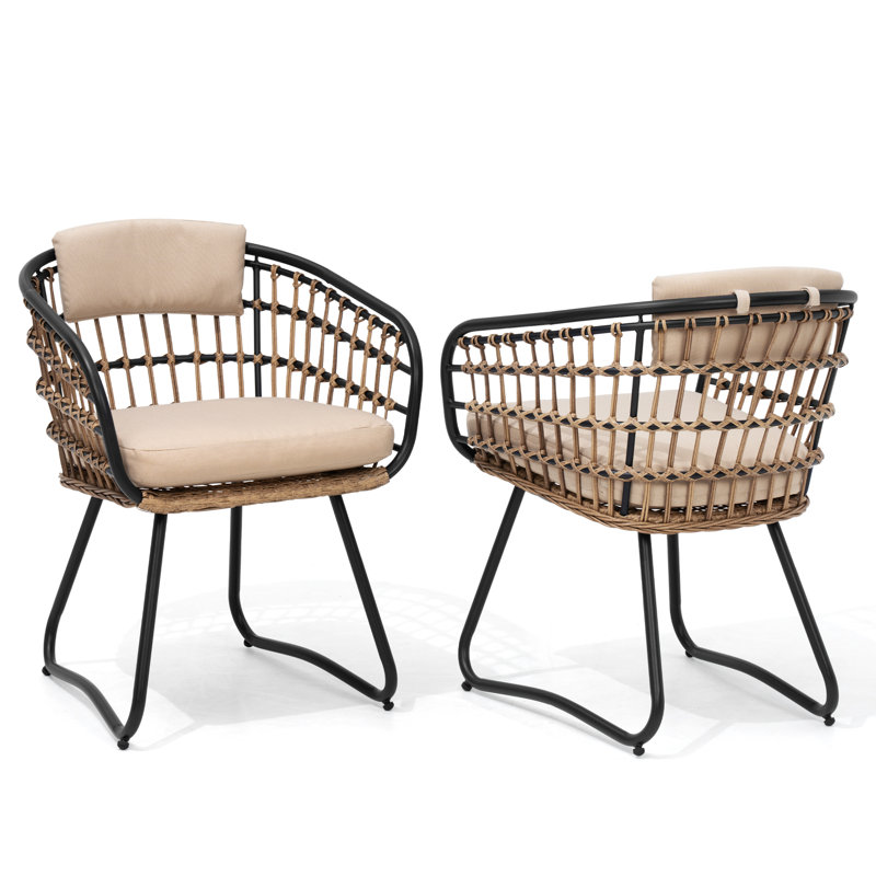  Chaise de salle à manger d'extérieur en osier / rotin avec coussin amovible, Beige