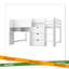 Lit mezzanine double pleine grandeur avec bureau intégré, armoires de rangement et bibliothèque ouverte, tableau blanc pour graffiti-2139760572
