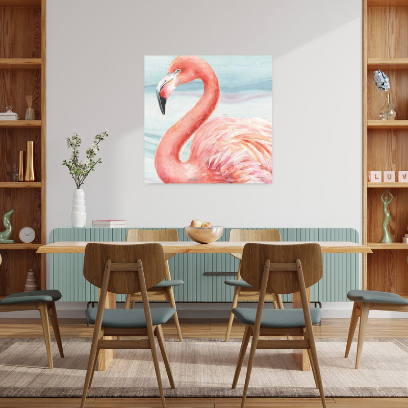 Oiseau flamant rose gracieux III, H 36 po x l 36 po
