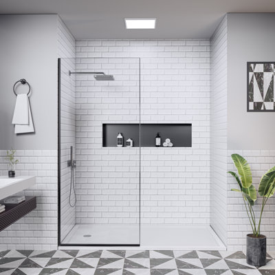 36" W x 74" H Semi-Frameless Matte Black Fixed Shower Panel with Easy-Clear Tempered Safety Glass
