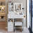 29.2" Small Size Left Drawer Desktop Vanity Table with Cushioned Stool and Power Station,Sliding LED Mirror-1778294772