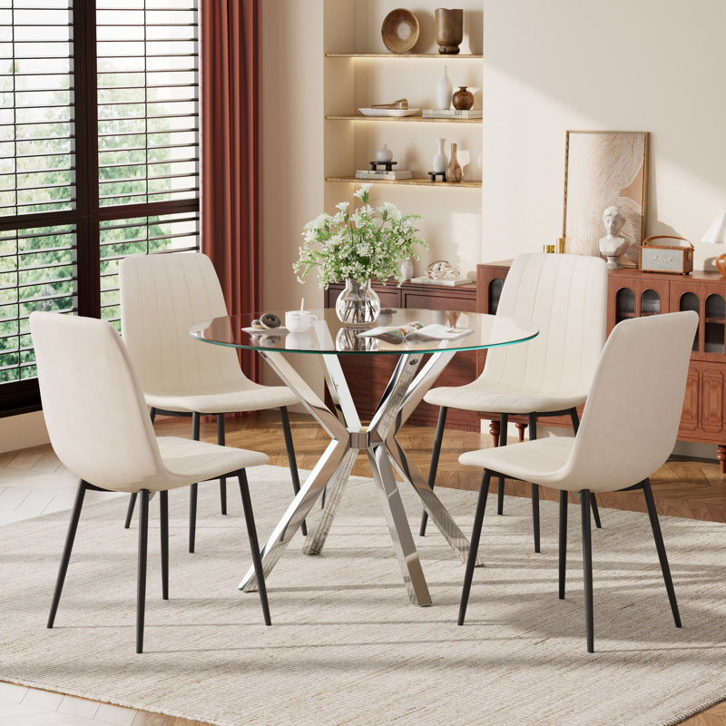 Ensemble de salle à manger 5 pièces Modern Modern, Transparent, Beige, Argent
