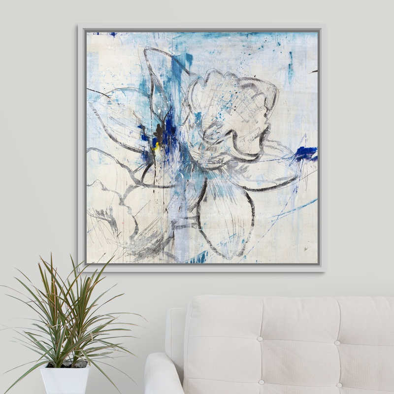 « genesis ii », peinture sur toile, H 17,7 po x l 17,7 po x p 1,75 po, Cadre flottant blanc