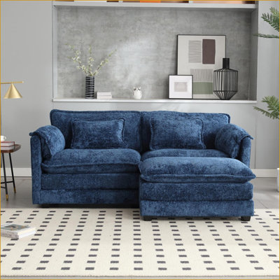 Canapés doubles surdimensionnés avec accoudoirs amovibles, poches latérales et amp; Repose-pieds | Bleu marine | Chenille