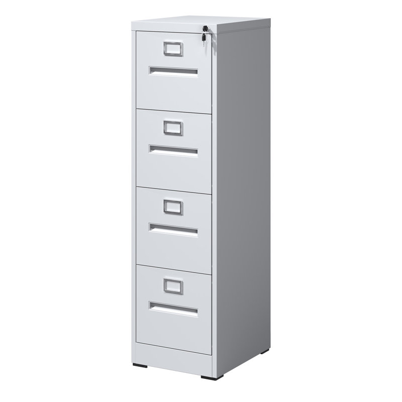 Classeur vertical à 4 tiroirs avec serrure verticale en métal pour bureau à domicile, Blanc