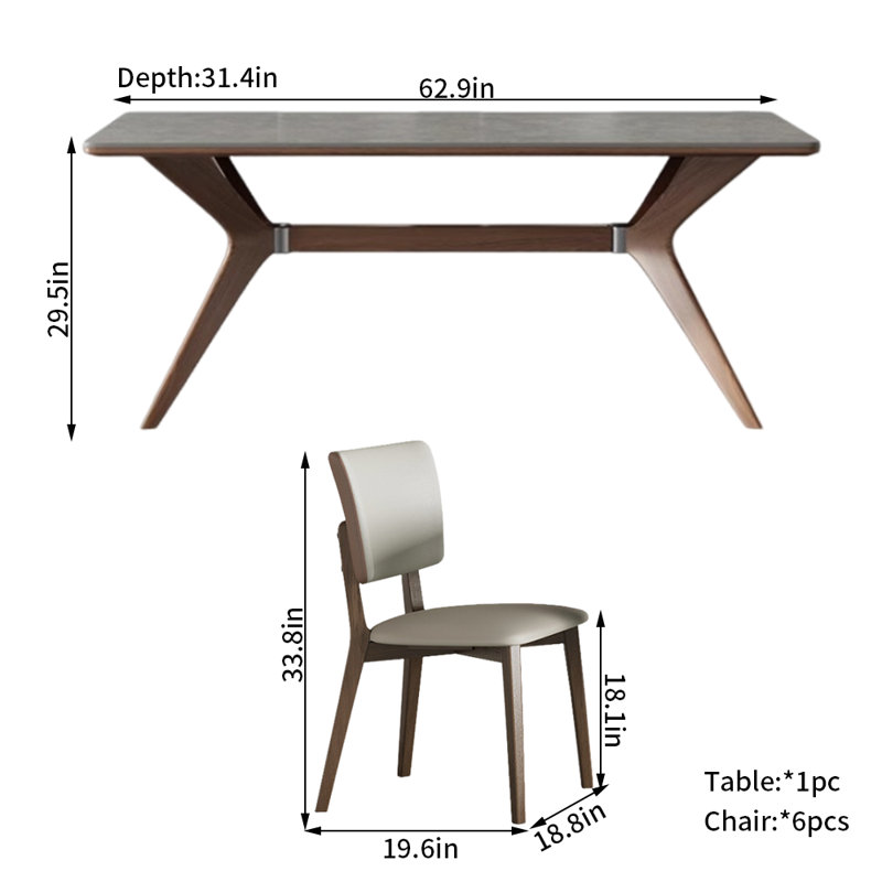 Ensemble de salle à manger rectangulaire rectangulaire en métal 31,4 po Minimalist, H 29,5 po x L 62,9 po x l 31,4 po