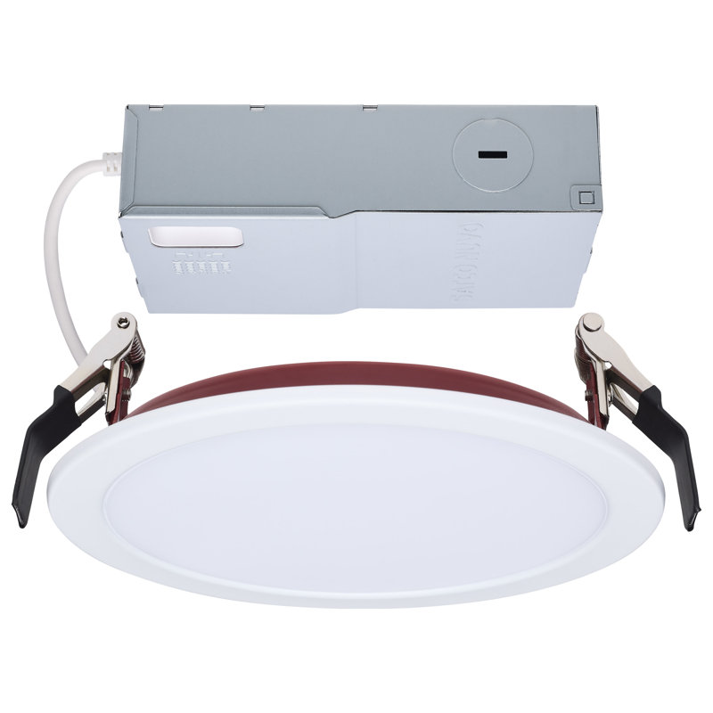 13 Watt LED Fire Rated 6 Inch Direct Wire Slim Fit Flat Face Downlight Round Shape White Finish CCT Selectable 120 Volts Dimmable