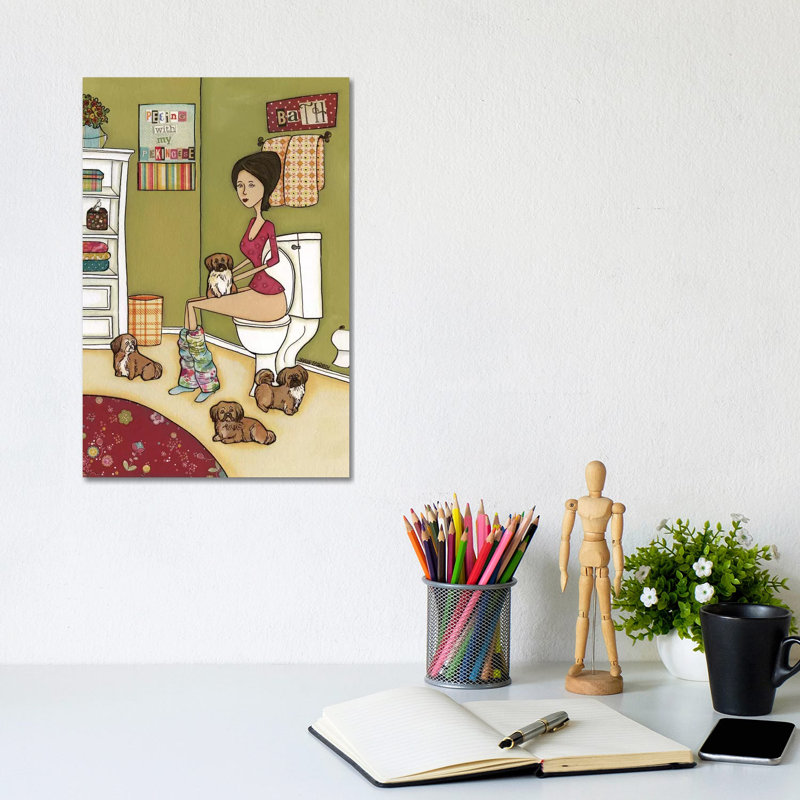 Peeing With Pekingese by Jamie Morath - Wrapped Canvas Print, 20.32 cm H x 30.48 cm W