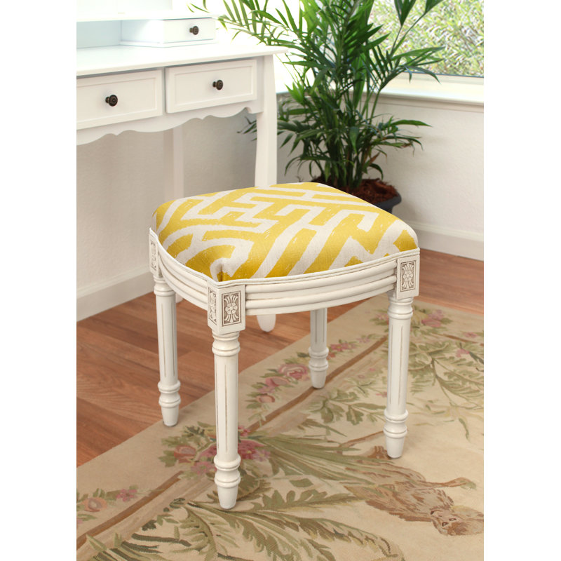 Cami Solid Wood Accent Stool, Mustard Yellow, Antique White