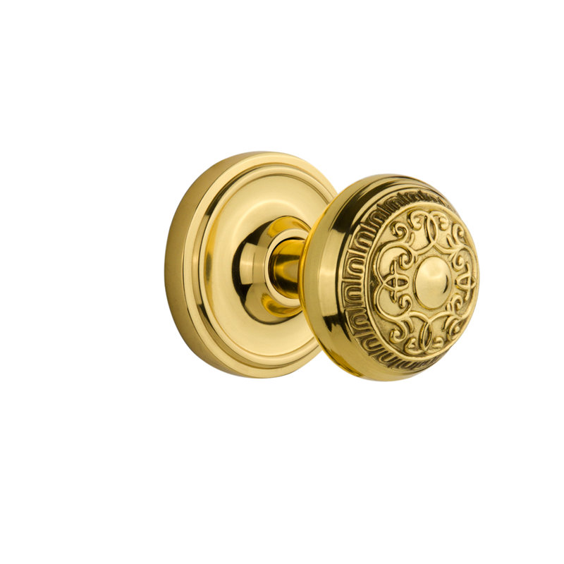 Classic Rosette with Egg & Dart Door Knob, 2-3/4", Polished Brass
