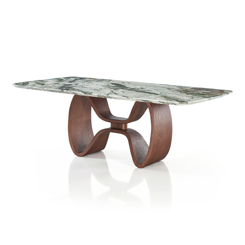 Table de salle à manger rectangulaire en pierre frittée Premier, Vert / Beige