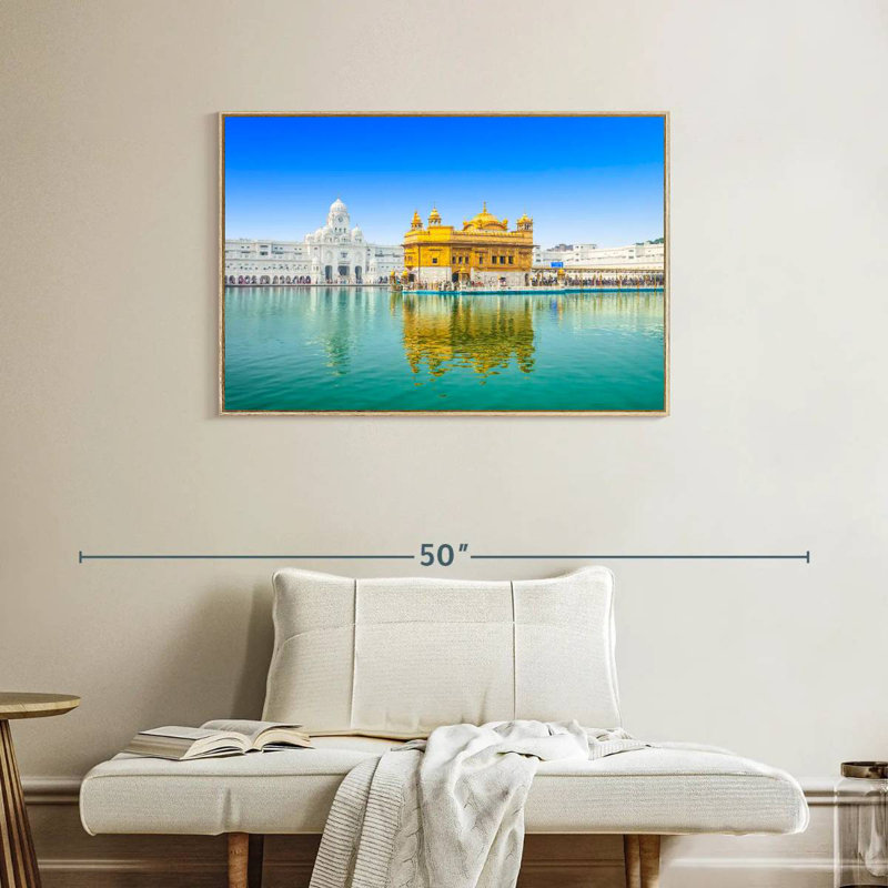 Temple de sri Harmandir, Cadre flottant en bois naturel, 37 po x 25 po