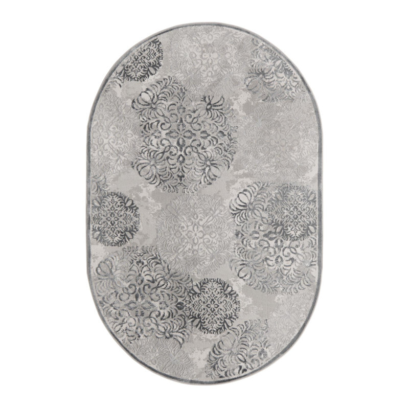 Tapis gris à motif abstrait Alissa, Ovale 4 pi x 6 pi