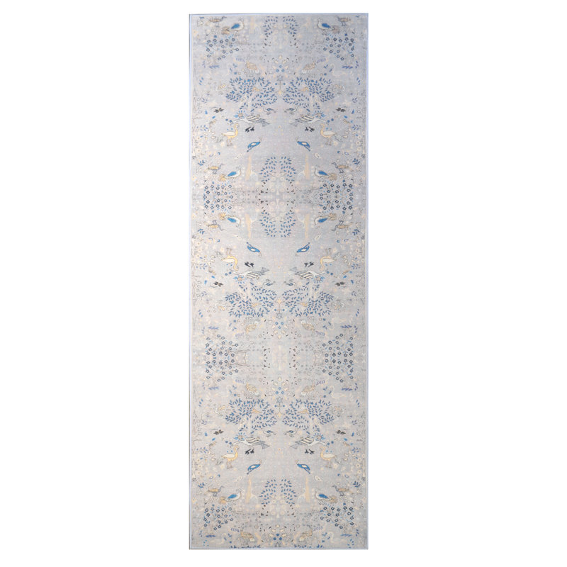 Modern Gray Birds Machine Washable Area Rug with Built-in Padding and Non-Slip Backing, Runner 2'6" x 10'