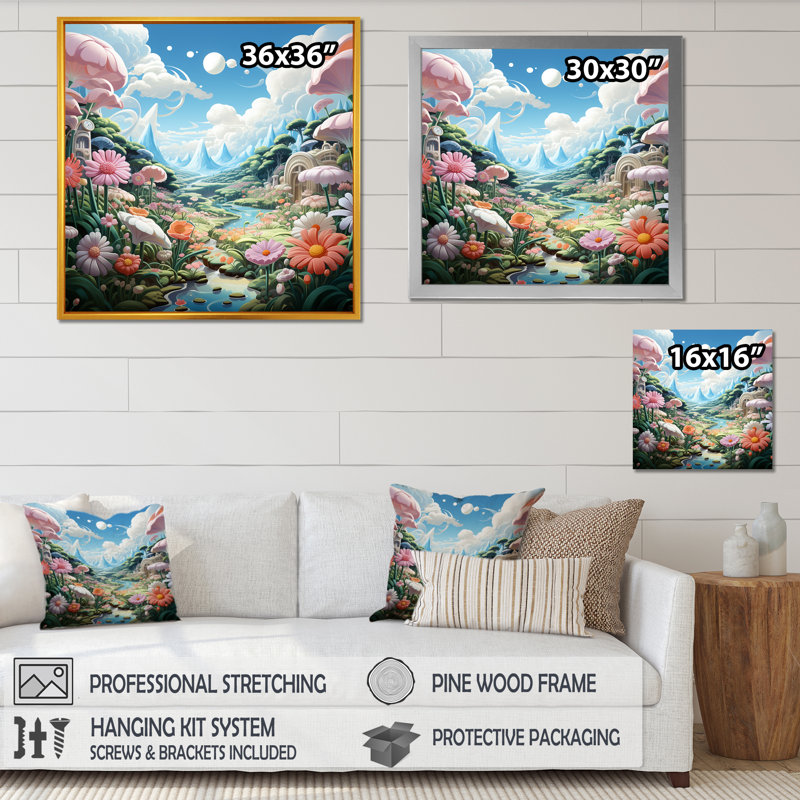 «Kawaii Sweet Blossoms Wonderland I», reproduction sur toile, Cadre simple noir, H 16 po x l 16 po x P 1 po