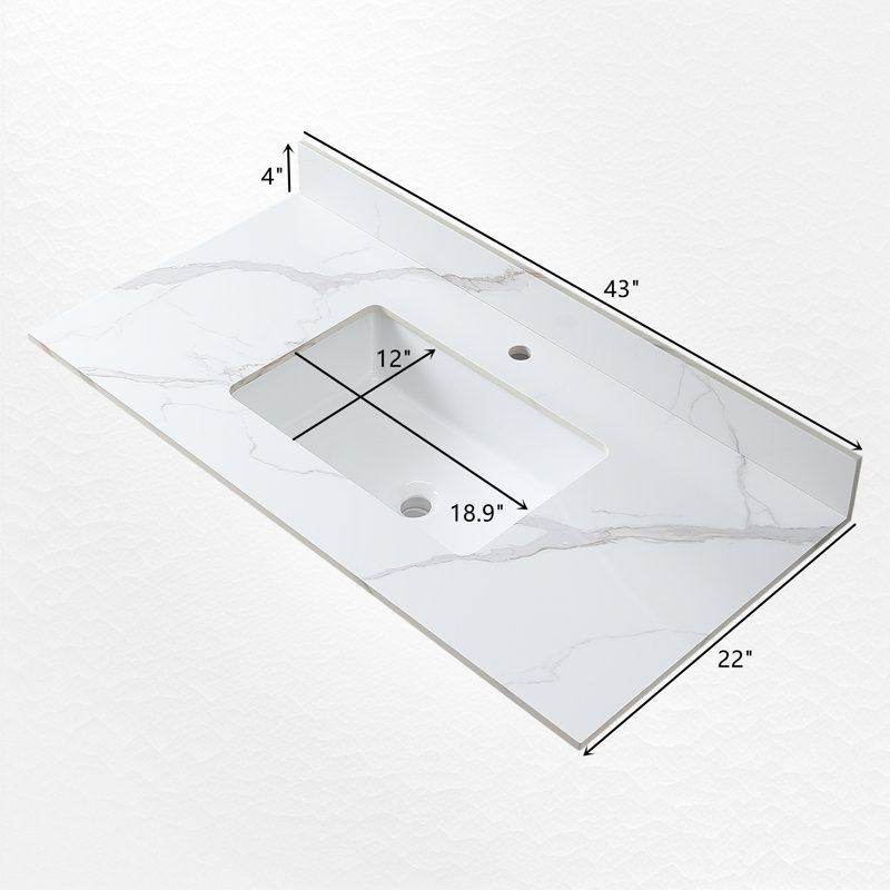 43 in. White Engineered Stone Composite Vanity Top with Rectangular Single Sink
