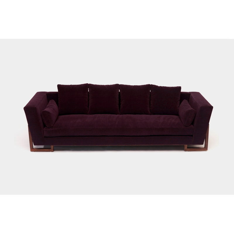 LRG Velvet Sofa, Walnut, No Trays, Eggplant