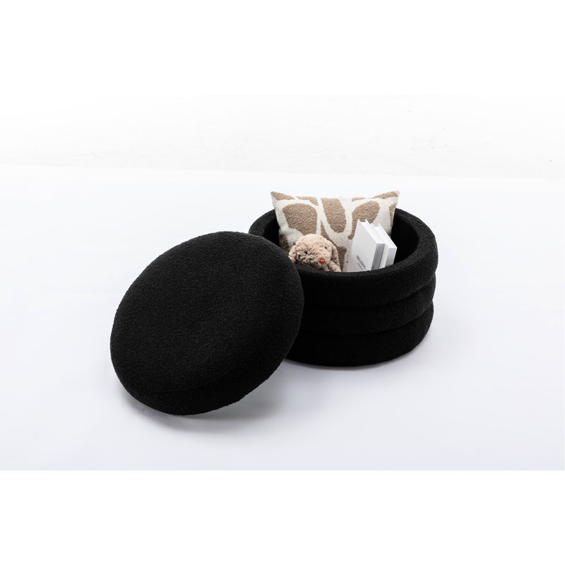Backless Footstool With Storage And Black Upholstery 54L Capacity, Boucle - Black
