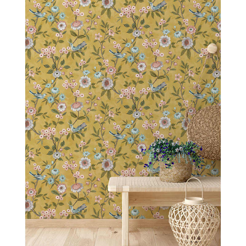 Elspeth Floral Trail Wallpaper, Yellow