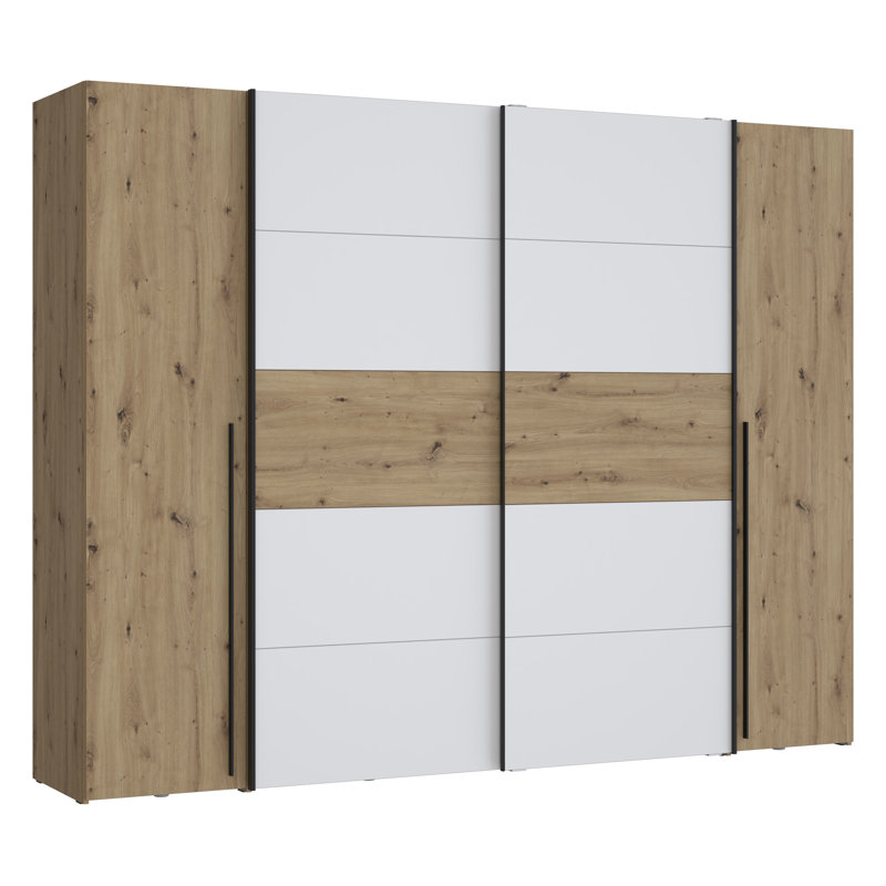 Debarr 4 Door Wardrobe, 210.5cm H x 270.3cm W x 61.2cm D, Artisan Oak/White