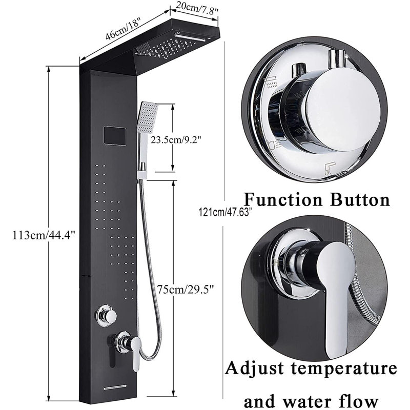 Panneau de douche 44,4 po avec pomme de douche fixe