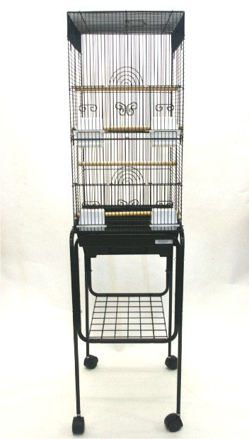 54.5'' Steel Flat Top Floor Bird Cage with Wheels, Black