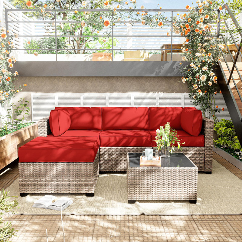 9-Piece Outdoor Replacement Cushion Set Seat/Back Cushion (Set Of 3 Seats , 5 Backs,  1 Footrest), Red