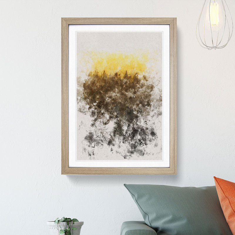 Yellow Sunrise over the Forest - Picture Frame Graphic Art Print, 33cm H x 24cm W x 2cm D, Oak Framed