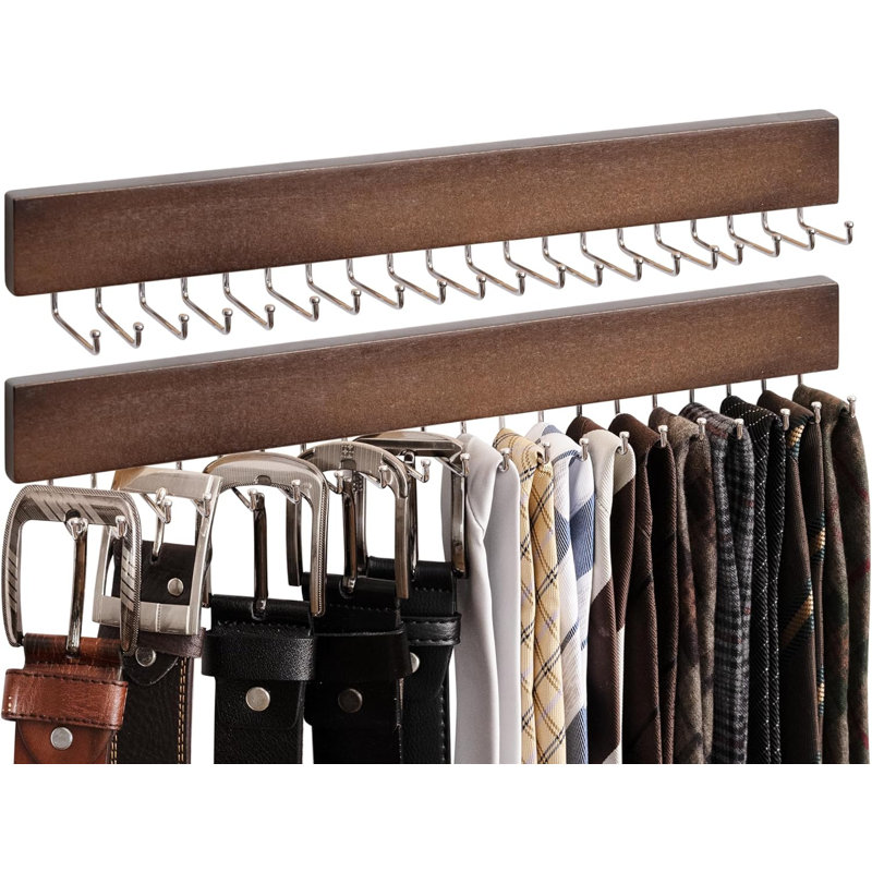 Ensemble de 2 organisateurs de cravates et de ceintures en bois massif muraux - support pivotant à 180 ° à 40 crochets