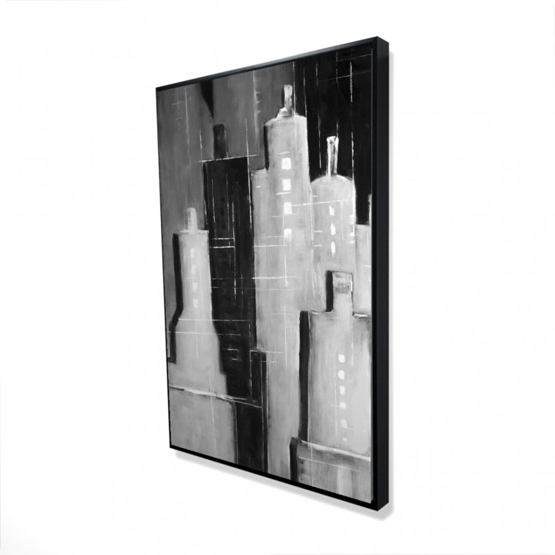 Reproduction abstraite de paysage urbain noir et blanc sur toile