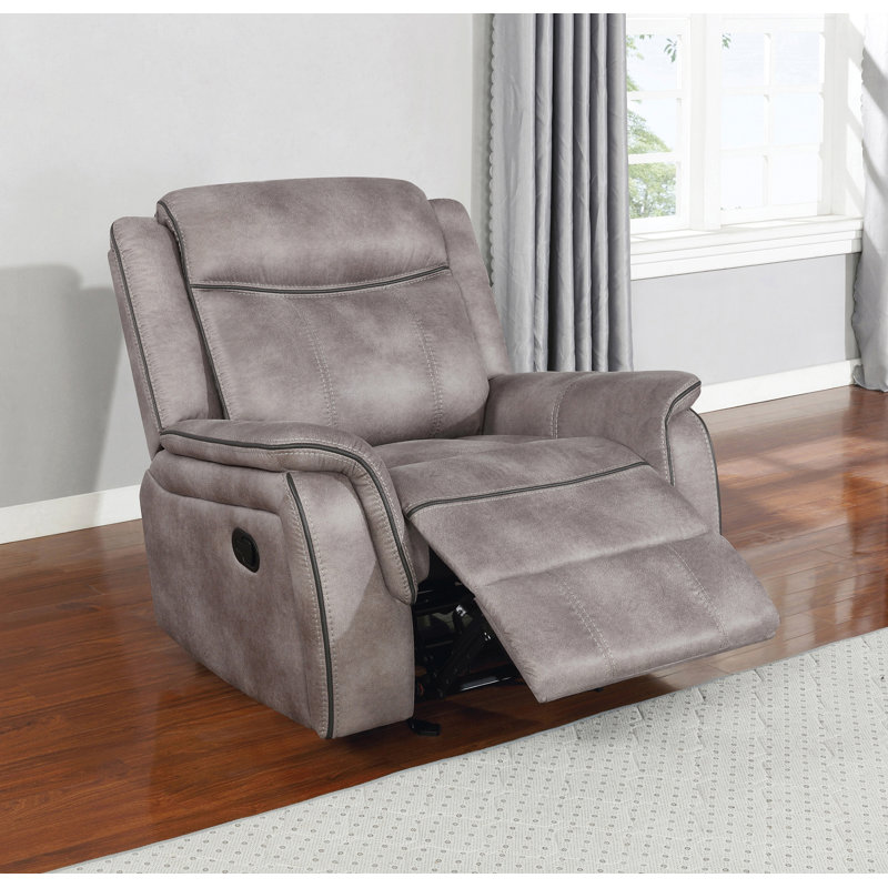 Lawrence Upholstered Tufted Back Glider Recliner, Taupe Performance Coated Microfiber