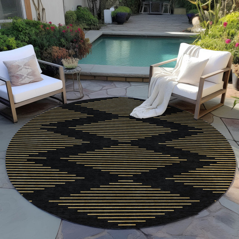 Tapis noir intérieur / extérieur lavable à la machine Chayden ACN1017, Rond 8 pi