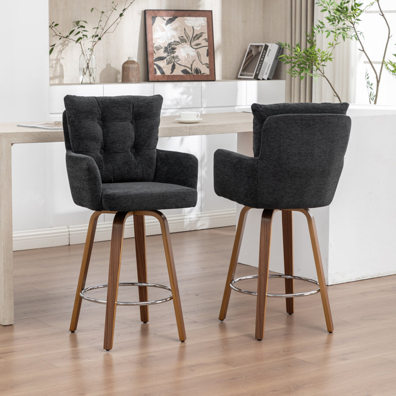 Tabourets de bar à double couche rembourrés de velours 27,95 po Zareon, Noir
