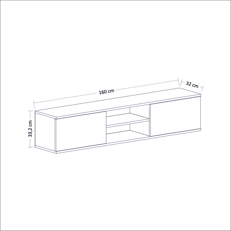 Meuble télé moderne avec option de fixation murale, finition anthracite et noyer, 63,0 x 13,0 x 13,0 pouces | 100% panneau de particules enduit de mélamine, épaisseur: 0,7 pouce | Plusieurs tablettes pour le rangement, design élégant et fonctionnel