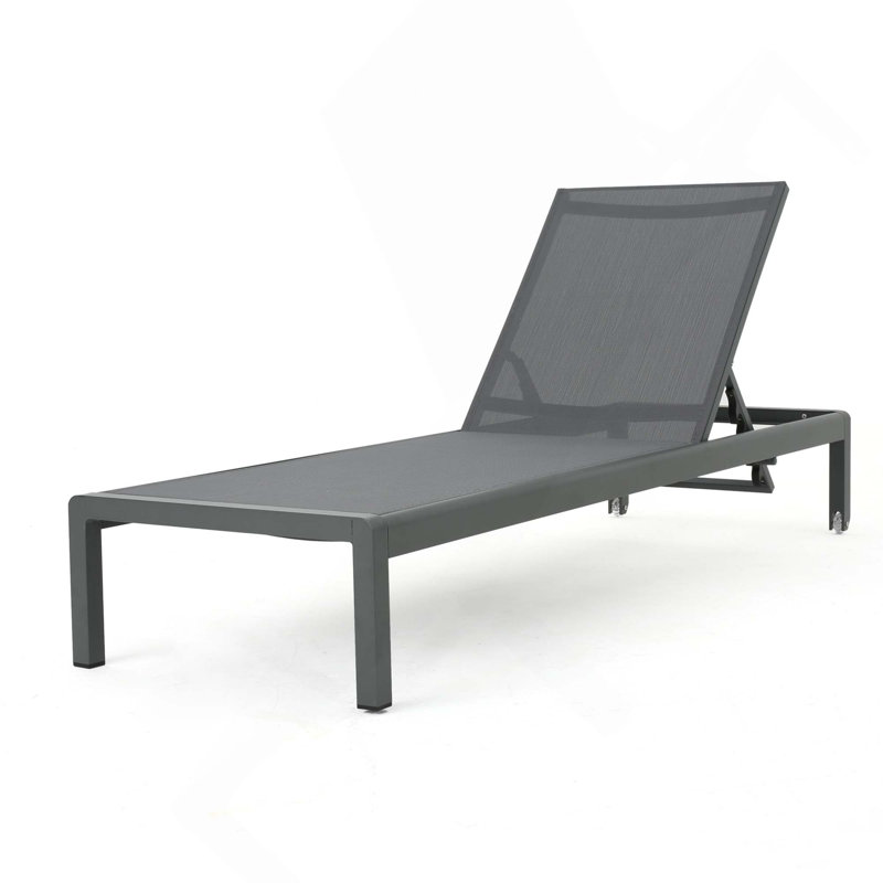 1PC Outdoor Aluminum All Weather Use UV Resistant Adjustable Chaise Lounge Chair For Pool Patio Beach, Yard, Gray, 1