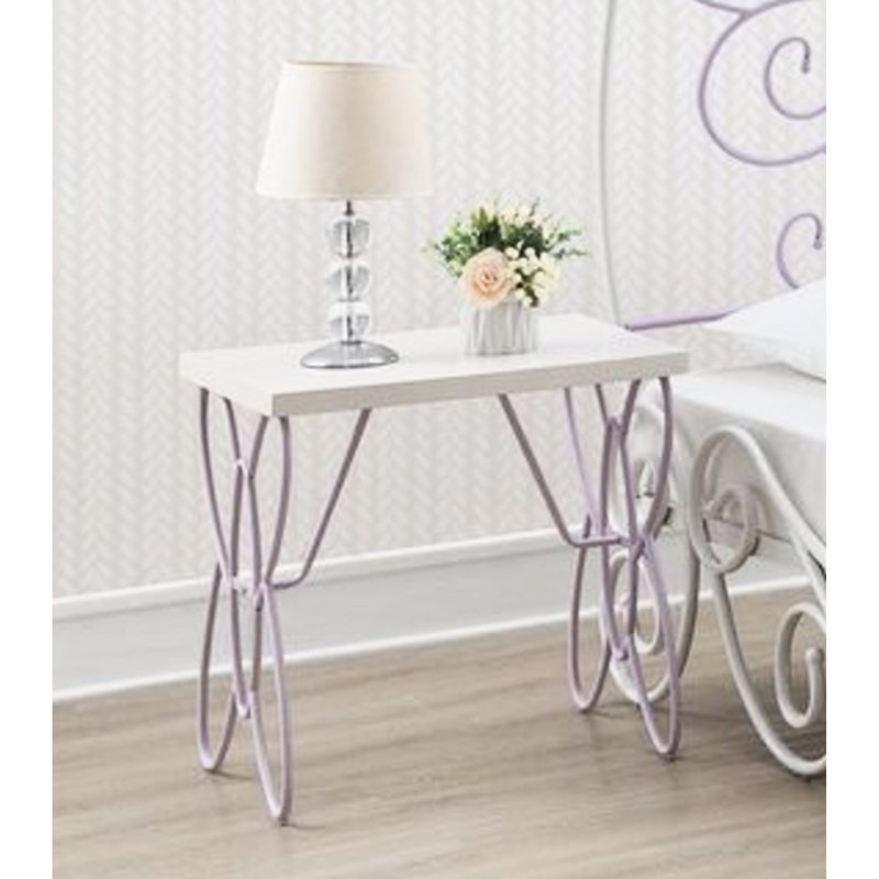 Banc avec support en métal mauve - siège en similicuir blanc, motif de papillon pour différentes pièces, base de coussin, motif, espaces