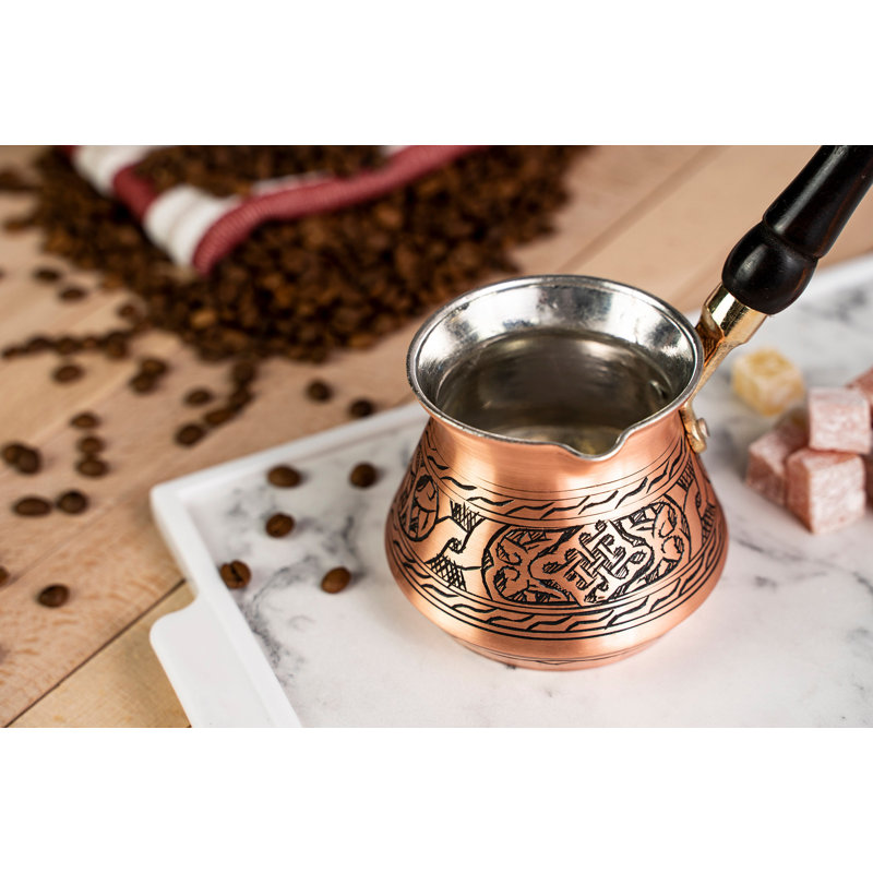 Handmade Hammered Copper Turkish Coffee Pot – Pure Solid Copper by ALFIQ, 7 cups