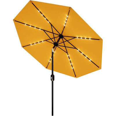 10FT Solar LED Patio Umbrella with 40 Lights, Crank & Tilt System, 8 Ribs, Waterproof UV-Resistant Canopy, Outdoor Market Shade for Backyard, Pool, Deck & Dining